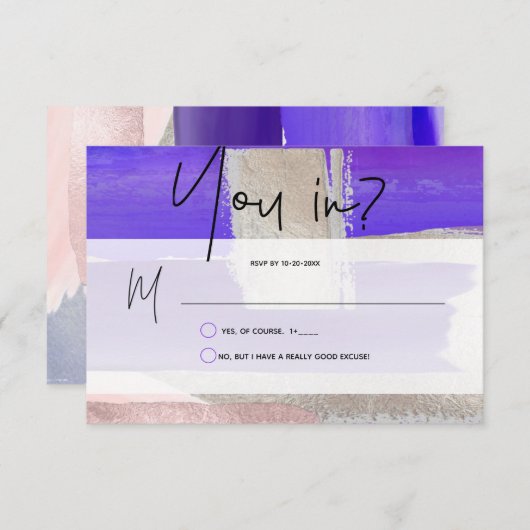 Pix Dezines UAWG w Meal, Moderne Kunst, Lila Silbe RSVP Karte (Vorne/Hinten)