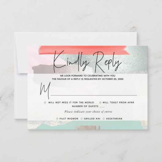 Pix Dezines UAWG w Meal, Moderne Kunst, Minze Cora RSVP Karte (Vorderseite)