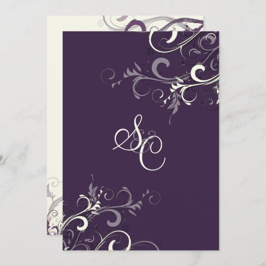 Pix Dezines VANILLA WIRBEL/DIY FARBE, DARK LILA Einladung (Vorne/Hinten)