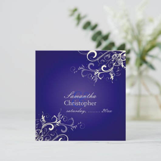 Pix Dezines Vanilla Wirbel/Royal Blue Background Einladung (Stehend Vorderseite)