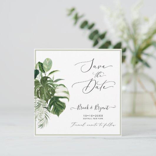 Pix Dezines variierte Monstera in tropischen Folia Einladung (Stehend Vorderseite)