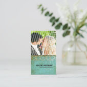 Pix Dezines Vintag Grunge Damask / Aqua Visitenkarte (Stehend Vorderseite)