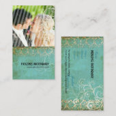 Pix Dezines Vintag Grunge Damask / Aqua Visitenkarte (Vorne/Hinten)