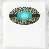 Pix Dezines Vintage aquamarine Geparde Ovaler Aufkleber (Tasche)