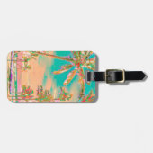 Pix Dezines Vintage hawaiianische Strandszene/aqua Gepäckanhänger (Vorderseite horizontal)