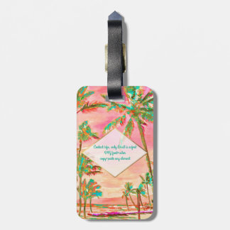 Pix Dezines Vintage hawaiianische Strandszene/Pink Gepäckanhänger