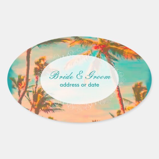 Pix Dezines Vintage Strandszene Ovaler Aufkleber (Vorderseite)