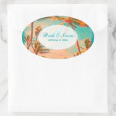 Pix Dezines Vintage Strandszene Ovaler Aufkleber (Tasche)