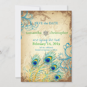 Pix Dezines Vintager aquamariner Pfau Save The Date
