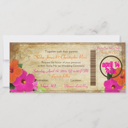 Pix Dezines Vintager Boarding Pass/Hibiskus Einladung (Vorderseite)