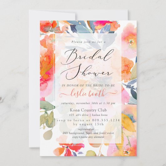 Pix Dezines Wasserfarbe, Gartengarten Rose Brautpa Einladung (Vorderseite)