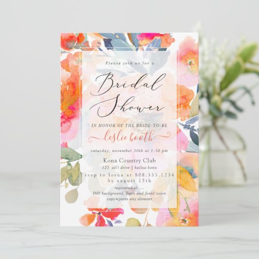 Pix Dezines Wasserfarbe, Gartengarten Rose Brautpa Einladung (Stehend Vorderseite)