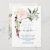 Pix Dezines Watercolor Delicate Rose Bat Mitzvah Einladung (Vorne/Hinten)