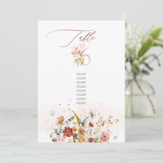 Pix Dezines Watercolor Fall Garden Blume Tabelle 6 Einladung (Stehend Vorderseite)