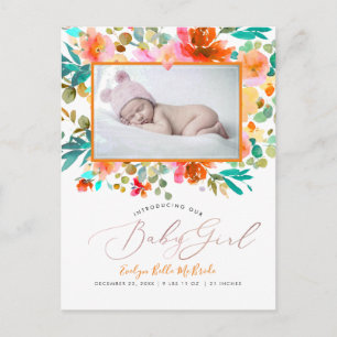 Pix Dezines Watercolor Garden Rose Baby Girl Postkarte