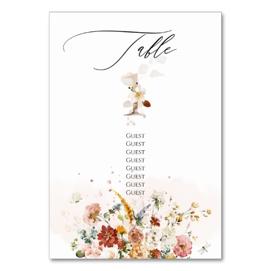 Pix Dezines Watercolor Herbstgarten Blume Tischnummer (Rückseite)