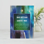 Pix Dezines Watercolor Moderne Kunst Bar Mitzvah Einladung (Stehend Vorderseite)