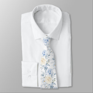 Pix Dezines Watercolor Rose Blaue Creme Neck Tie Krawatte