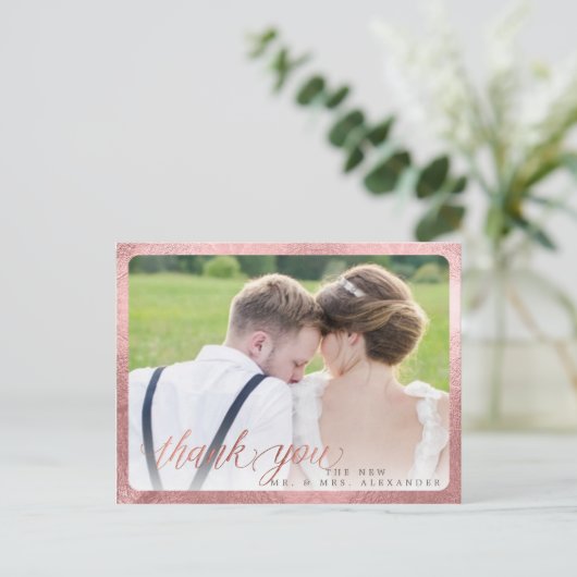 Pix Dezines Wedding Vielen Dank/Spaß Script Ankündigungspostkarte (Stehend Vorderseite)