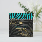 Pix Dezines Zebra Bat Mitzvah/DIY Color Aqua Einladung (Stehend Vorderseite)