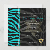 Pix Dezines Zebra Bat Mitzvah/DIY Color Aqua Einladung (Rückseite)