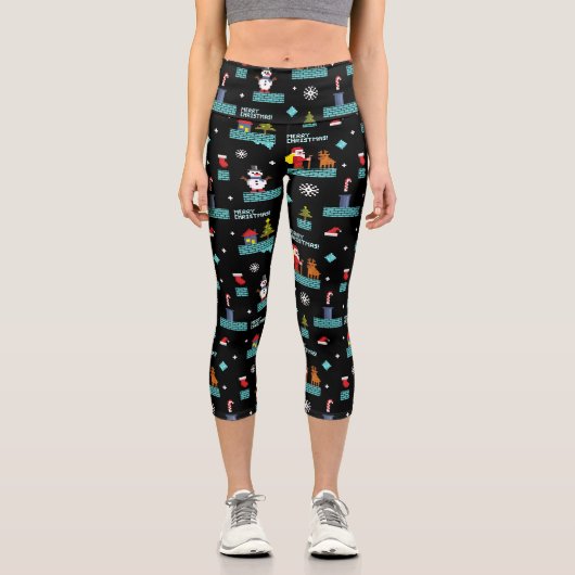 Pixated Frohe Weihnachtsmuster - Retro Design Capri Leggings (Vorderseite)