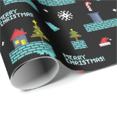 Pixated Frohe Weihnachtsmuster - Retro Design Geschenkpapier (Rolleneckpunkt)