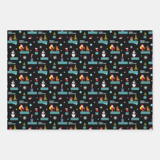 Pixated Frohe Weihnachtsmuster - Retro Design Geschenkpapier Set (Vorderseite 2)