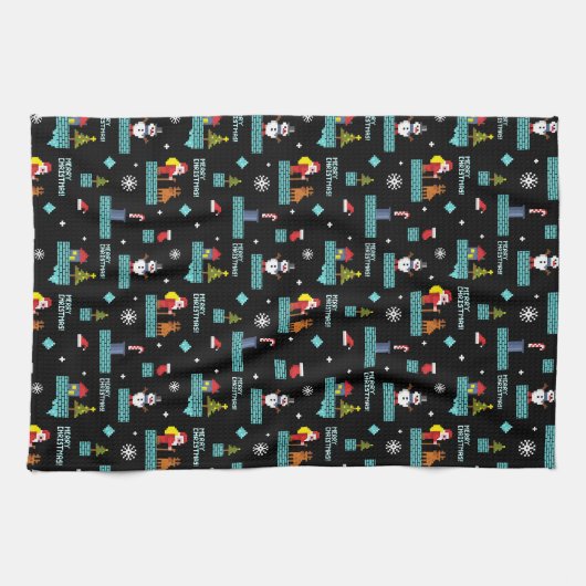 Pixated Frohe Weihnachtsmuster - Retro Design Geschirrtuch (Horizontal)