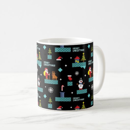 Pixated Frohe Weihnachtsmuster - Retro Design Kaffeetasse (VorderseiteRechts)