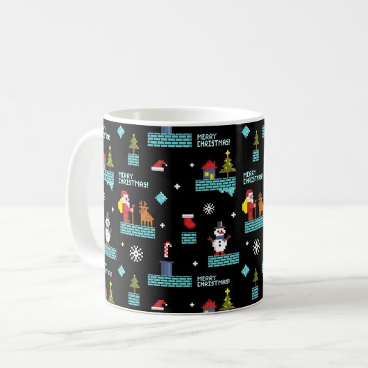 Pixated Frohe Weihnachtsmuster - Retro Design Kaffeetasse (Vorderseite Links)