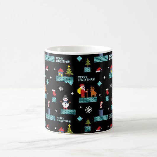 Pixated Frohe Weihnachtsmuster - Retro Design Kaffeetasse (Mittel)