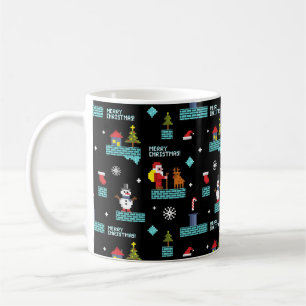 Pixated Frohe Weihnachtsmuster - Retro Design Kaffeetasse