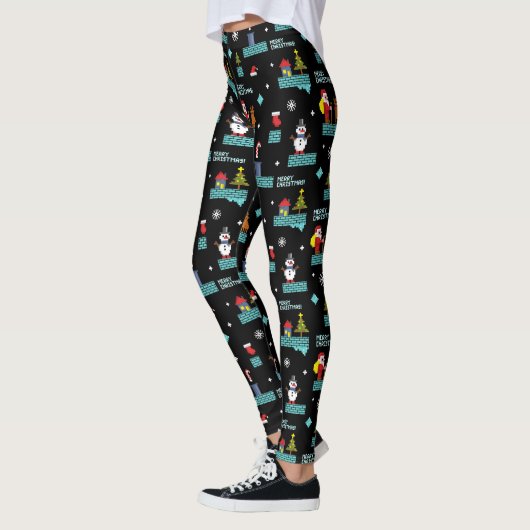 Pixated Frohe Weihnachtsmuster - Retro Design Leggings (Links)