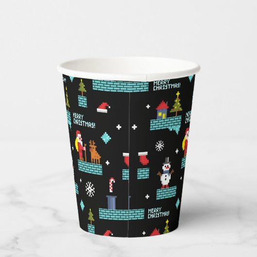 Pixated Frohe Weihnachtsmuster - Retro Design Pappbecher (Rechts)