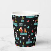 Pixated Frohe Weihnachtsmuster - Retro Design Pappbecher (Vorderseite)