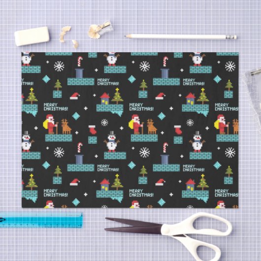 Pixated Frohe Weihnachtsmuster - Retro Design Seidenpapier (Handwerk)