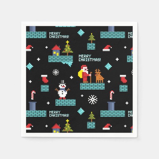 Pixated Frohe Weihnachtsmuster - Retro Design Serviette (Vorderseite)