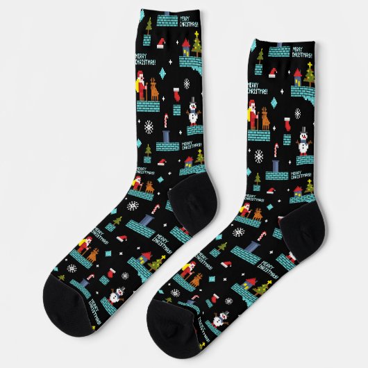 Pixated Frohe Weihnachtsmuster - Retro Design Socken (Linkes Detail)