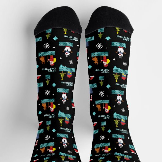 Pixated Frohe Weihnachtsmuster - Retro Design Socken (Oben)