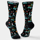 Pixated Frohe Weihnachtsmuster - Retro Design Socken (Gewinkelt)