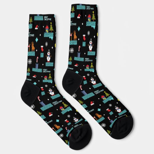 Pixated Frohe Weihnachtsmuster - Retro Design Socken (Rechts)