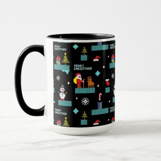 Pixated Frohe Weihnachtsmuster - Retro Design Tasse (Links)