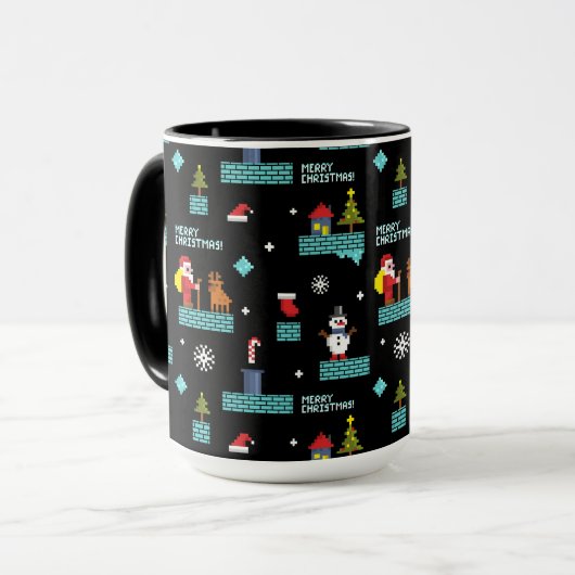Pixated Frohe Weihnachtsmuster - Retro Design Tasse (Vorderseite Links)