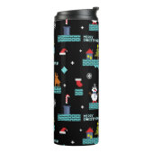 Pixated Frohe Weihnachtsmuster - Retro Design Thermosbecher (Nach links gedreht)
