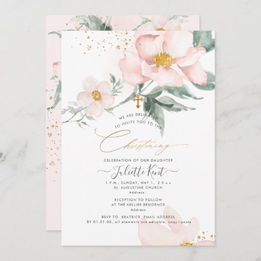 PixDezin H2 Single Petal Blush Rose Weihnachten Einladung (Vorne/Hinten)