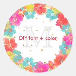PixDezine Aloha Hibiskus Llei/DIY Hintergrundfarbe Runder Aufkleber
