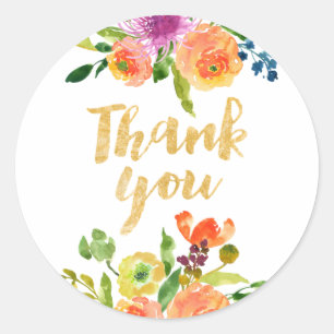 PixDezine Aquarell-Blumen/Orange Ranunculus Runder Aufkleber