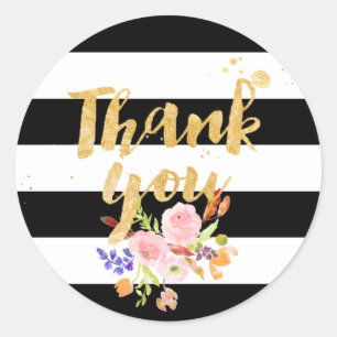 PixDezine Aquarell Blumen/Streifen Runder Aufkleber