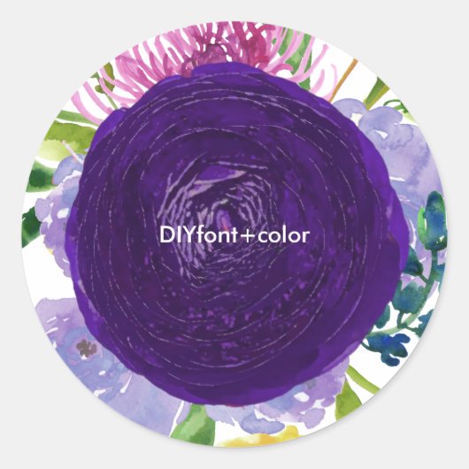 PixDezine Aquarellblumen/lila Ranunkulus Runder Aufkleber (Vorderseite)